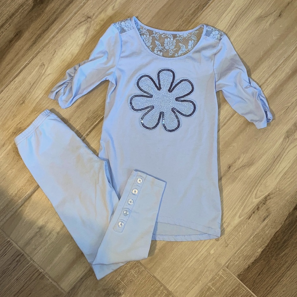 Blue lace tunic legging set